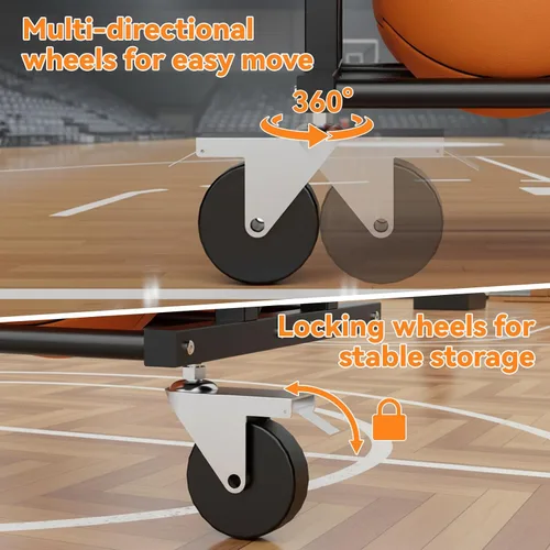 Miniatura 4 de Bastidores de baloncesto para pelotas, carrito de bolas resistente con ruedas, almacenamiento de baloncesto de 3 niveles y 20 bolas, carrito