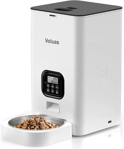 Miniatura 10 de VOLUAS Comederos automáticos para gatos, comedero cronometrado para mascotas para gatos y perros con dispensador de alimentos secos, bolsa blanco