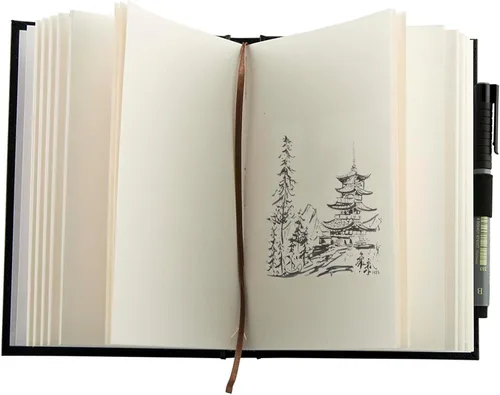 Miniatura 6 de Creative Mark Cuaderno de bocetos encuadernado de cuero duro [160 páginas - 5 x 7], diario de cuero sintético en relieve negro, papel sin ácidos