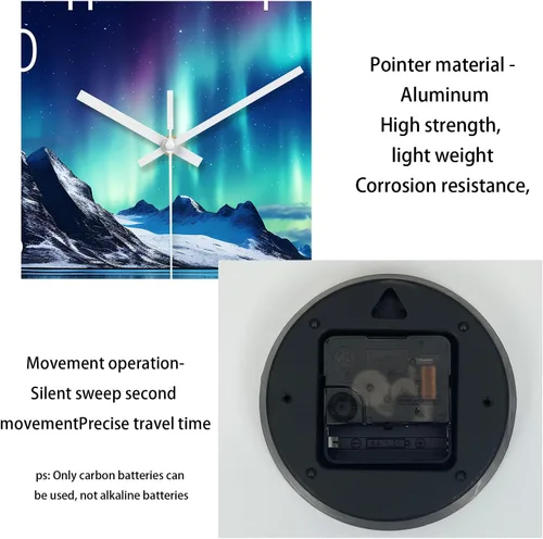 Miniatura 9 de XNM Relojes de Pared de Cristal Verde Azulado Operados con Batería 12 Pulgadas Aurora Relojes de Pared Modernos para Decoración de Sala de Estar
