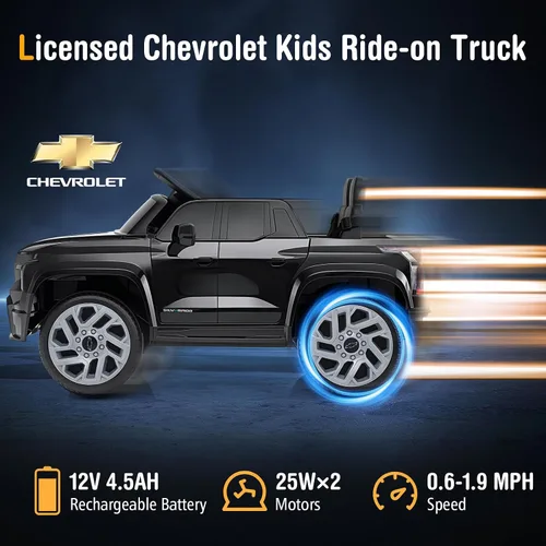 Miniatura 3 de Costzon Vehículo para montar en coche, camión Chevrolet con licencia de 12 V, vehículos eléctricos para niños con control remoto, almacenamiento