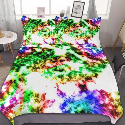Miniatura 11 de Juego de 3 piezas de edredón neón que brilla en la oscuridad, funda de almohada de microfibra con cremallera para cama matrimonial, Queen