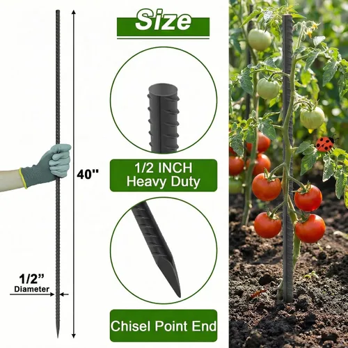 Miniatura 2 de AAGUT Rebar - Estacas de 40 pulgadas, 10 piezas, estacas de jardín rectas resistentes de 1/2 pulgada con punta de cincel para cemento