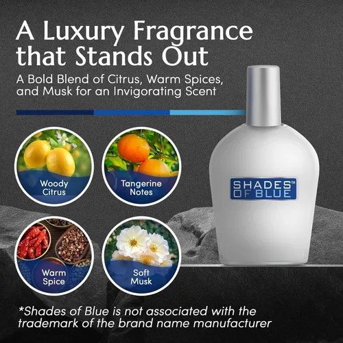 Miniatura 5 de PB ParfumsBelcam Shades of Blue Eau de Toilette en espray para hombres – Colonia de cítricos frescos y madera con mandarina, especias cálidas