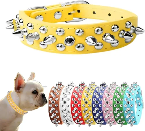 Miniatura 13 de Collar de perro con pinchos para perros pequeños, collares de cachorro macho con pinchos de cuero PU con remaches de hongos, collares tachonados