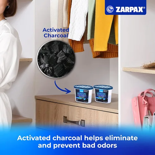 Miniatura 5 de ZARPAX Carbón activado absorbente de humedad, 10.5 onzas, elimina la humedad, la humedad y los olores, absorbe olores, trampa de humedad para baño