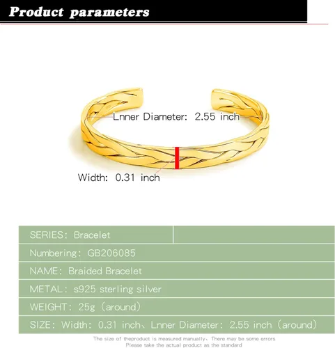 Miniatura 3 de Pulsera de plata de ley 925 para hombres y mujeres, pulseras simples para parejas, joyería para él, pulsera ajustable en una bonita caja de regalo