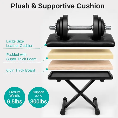Miniatura 6 de AODSK Banco para teclado estilo X con cojín acolchado, banco de piano ajustable, taburete plegable con asiento, algodón ignífugo, diseño