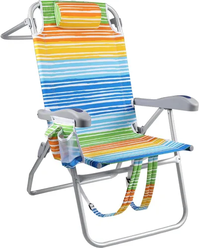 LEMBERI - Sillas playeras plegables y resistentes para adultos, con bolsillos grandes, portavasos, respaldo ajustable y toallero, transportables a