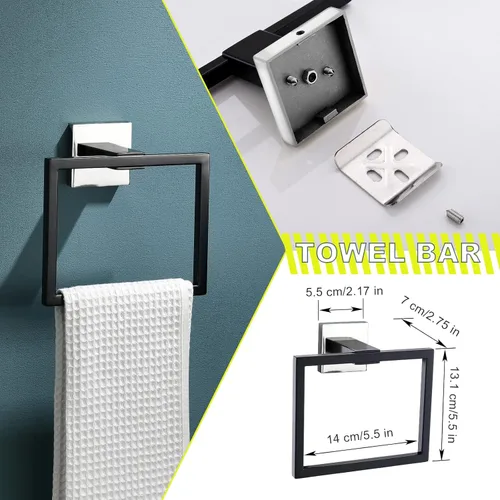 Miniatura 3 de Conjuntos de Soportes para Toalleros de Baño Negro y Pulido, Juego de Ferretería de Baño de 4 Piezas de Acero Inoxidable, Kit de Accesorios de Baño.