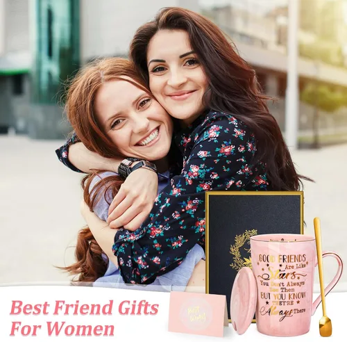 Miniatura 6 de Regalos de cumpleaños para mejores amigas, regalos de amistad de Navidad para mujeres, buenos amigos son como estrellas, divertida taza de cerámica