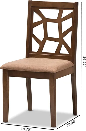 Miniatura 7 de Baxton Studio Silla de comedor Abilene Mid-Century tapizada de tela marrón claro y acabado marrón nogal Marrón claro/marrón nogal