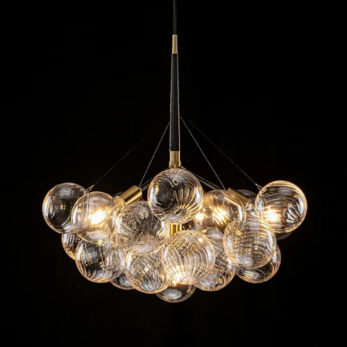 Miniatura 9 de Longree Lámpara de techo semiempotrada con bola de burbujas, diámetro de 20 pulgadas, cristal soplado dorado y transparente, pequeña lámpara de Oro