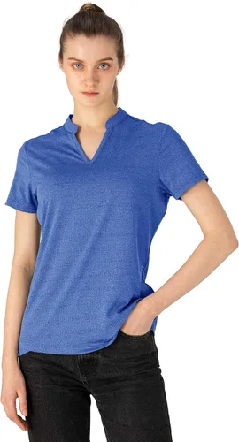 Miniatura 3 de YSENTO Camisas polo de golf Dry Fit para mujer, manga corta, cuello en V, sin cuello, ropa