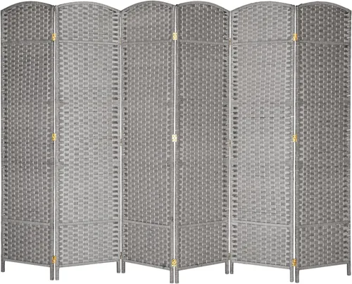 VINGLI Divisor de habitación de ratán de 6 paneles de alto, pantalla de privacidad plegable de 6 pies, divisores de pared de división interiores,