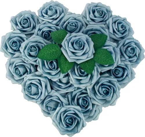 Miniatura 14 de 25 rosas artificiales de color púrpura con tallo largo, de espuma falsa con sensación real, para decoración, ramos de boda, centros de mesa, ducha