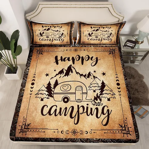Miniatura 24 de Erosebridal Happy Camping - Sábana bajera ajustable individual para niños, diseño de animales del bosque del bosque, para bebés, niños y niñas