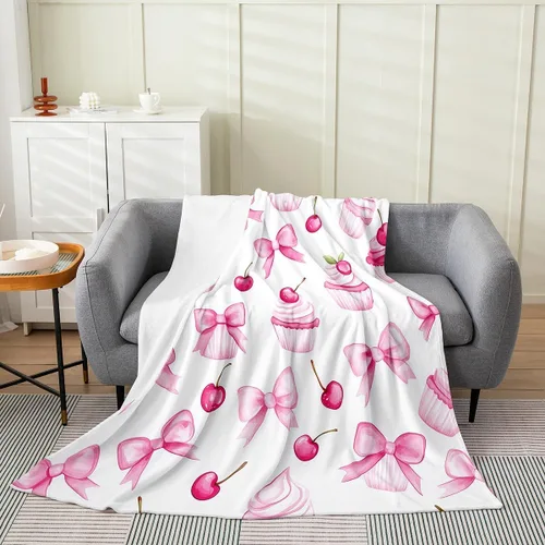 Miniatura 12 de Erosebridal Manta de franela con nudo de lazo para niñas, 40 x 50 pulgadas, diseño de rayas de diamante, para sofá cama y cama de vellón para niños