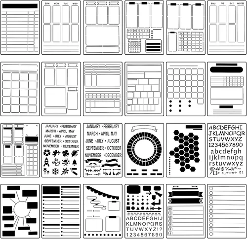 Zonon Juego de 24 plantillas de plástico para diario, planificador, manualidades, plantillas de bricolaje de alta productividad para crear
