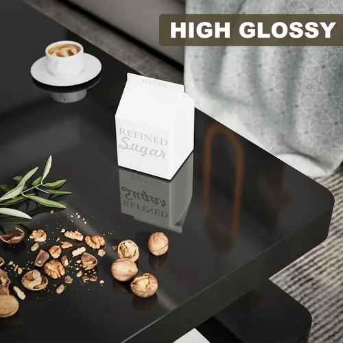 Miniatura 3 de Mesa de centro LED moderna, mesa de centro negra de alto brillo con luces LED de 16 colores, rectangular, 43.3 x 23.6 x 15.4 pulgadas Negro
