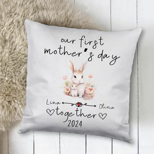 Miniatura 2 de Bunny Mothers Day, Personalised Pillow Case Decor for Home, Present for Mom, Grandmother, for Her