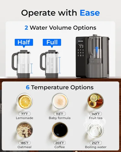 Miniatura 7 de Waterdrop Encimera de filtro de agua de ósmosis inversa M1, sistema de ósmosis inversa de encimera de agua caliente, 7 opciones de temperatura