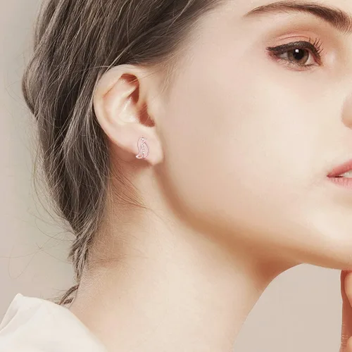 Miniatura 3 de YFN Penguin Gifts - Pendientes de pingüino de plata de ley con circonita cúbica para mujer