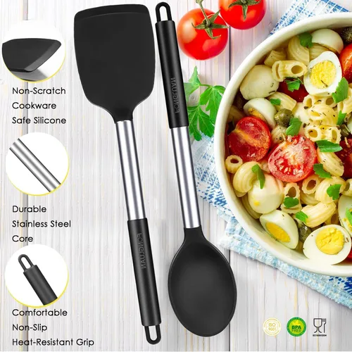 Miniatura 3 de Juego de 2 utensilios de cocina de silicona, espátula/espátula, resistentes al calor, utensilios de cocina antiadherentes, aptos para lavavajillas