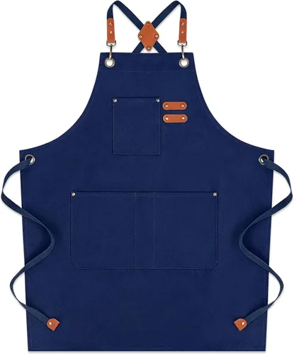 Miniatura 9 de Delantales de chef para hombres y mujeres con bolsillos grandes, delantal de cocina de lona de algodón repelente al agua para cocinar