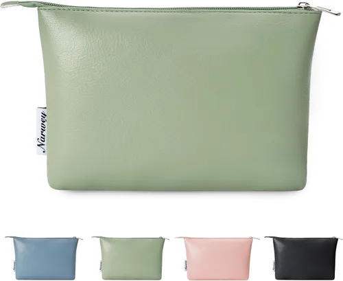 Miniatura 9 de Narwey Bolsa de Maquillaje Grande para Bolso de Cuero Vegano de Viaje Bolsa de Cosméticos con Cremallera para Mujeres, A-Negro