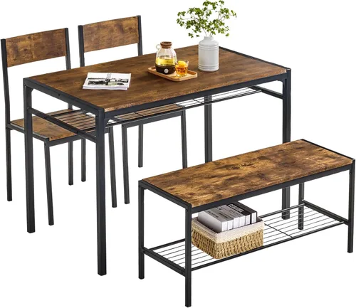Miniatura 11 de VECELO Juego de mesa de comedor de cocina con banco tapizado y 2 sillas Diseño compacto que ahorra espacio Perfecto para apartamentos pequeños