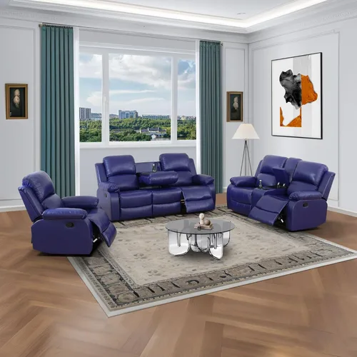 Miniatura 25 de Conjunto de sofá para sala de Estar, sillón reclinable de cuero transpirable, sofá de 3 plazas para cine en casa con portavasos para apartamento