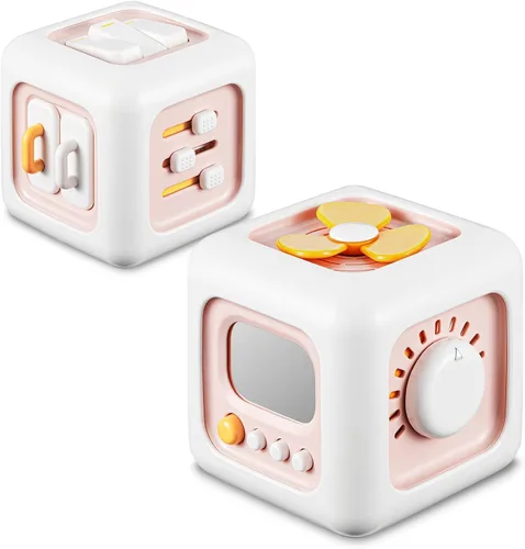 SOCBTNSO Cubo ocupado, juguetes para regalos de niña de 1 año, Montessori para bebé, juguetes sensoriales de viaje para niños pequeños de 1 a 3, Rosa