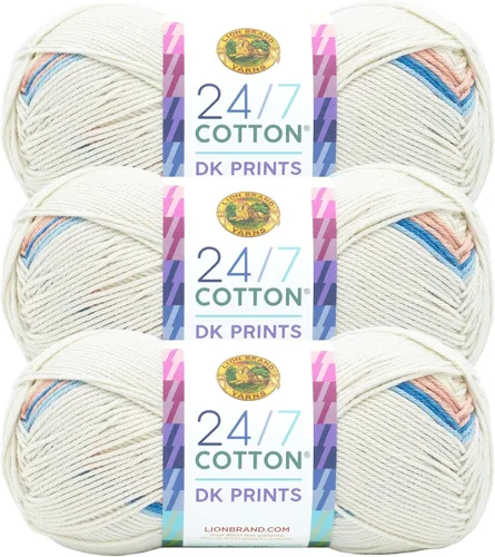 Miniatura 46 de Lion Brand Yarn Estampados DK de algodón 24/7, hilo para tejer, ganchillo y manualidades, azul, paquete de 1 Cotton Yarn for Knitting, Crochet