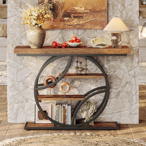 Miniatura 6 de Huuger Mesa de entrada de 41.3 pulgadas, mesa de sofá industrial con consola y almacenamiento, mesa de acento con estantes, para entrada, pasillo