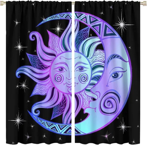 Miniatura 10 de Cortinas Florales de Luna Flores Silvestres Fase Jardín Iluminado por la Luna Estética Boho Primavera Naturaleza Juego de Tratamiento de Ventana