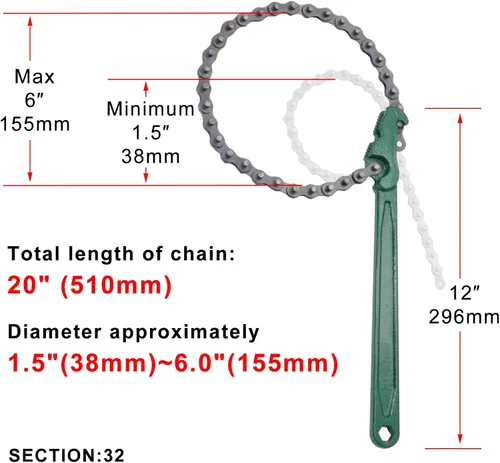 Miniatura 2 de Llave de cadena con trinquete de 12 pulgadas de gran capacidad, reversible, herramienta de filtro de aceite para tuberías, accesorios de tubería