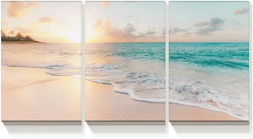 BANHUA1 Lienzo decorativo de 3 paneles para decoración del hogar, mar azul, puesta de sol y playa, pintura, la imagen, impresión sobre lienzo para