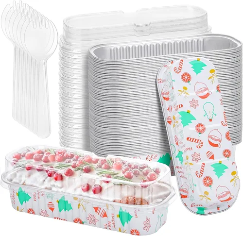 Miniatura 23 de Paquete de 100 mini moldes para pasteles de 6.8 onzas con tapas, moldes para hornear de papel de aluminio, recipientes individuales para postres