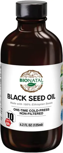 BioNatal Aceite de semilla negra etíope 4.2oz de vidrio – Nigella sativa prensado en frío que produce aceite de semilla de comino negro, sin refinar