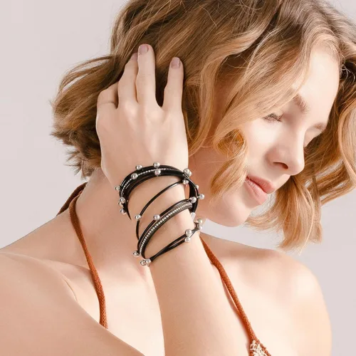Miniatura 2 de FANCY SHINY Pulsera de cuero con cuentas bohemias, pulseras góticas apilables con cierre magnético