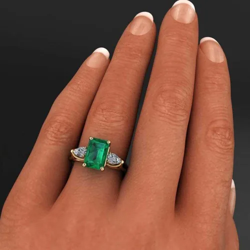 Miniatura 2 de Koguxuix Joyería de moda elegante para mujer, chapado en oro de 18 quilates, corte cuadrado, piedra natal de piedra natal de boda, anillos de novia
