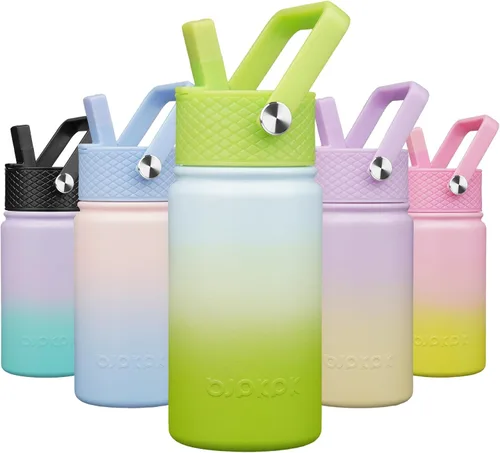 Miniatura 58 de BJPKPK Botella de agua aislada con tapa con pajilla, bonitas botellas de agua de 15 onzas, termo de metal de acero inoxidable, vasos reutilizables
