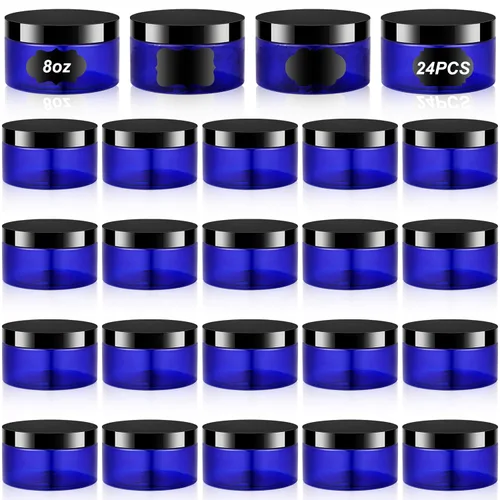 Miniatura 39 de Dandat 24 piezas 8 oz tarro de plástico con tapa y etiqueta recargable, contenedor redondo transparente vacío con muestras cosméticas PET blancas