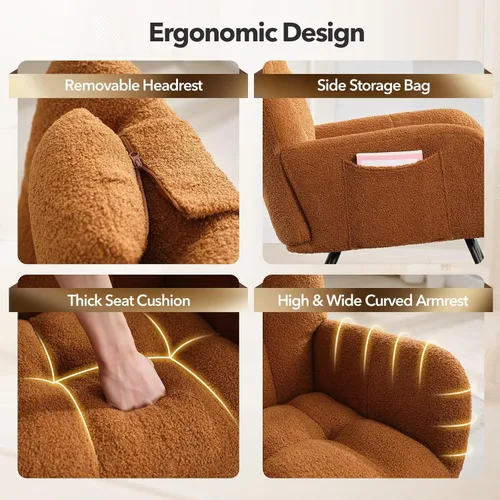 Miniatura 5 de Mecedora para guardería, mecedora tapizada para bebé, silla de lectura con respaldo alto, sillas cómodas para sala de estar, dormitorio, enfermería