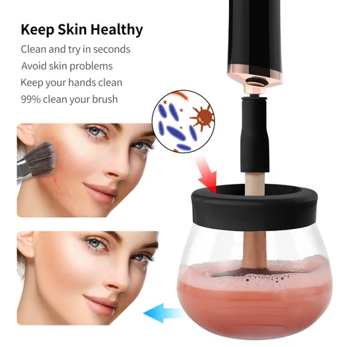 Miniatura 6 de Senbowe Máquina limpiadora y secadora de brochas de maquillaje mejorada, cepillo giratorio automático eléctrico para cosméticos con collares de goma
