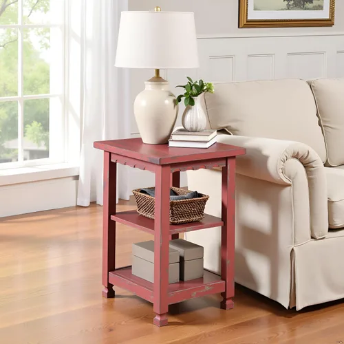 Miniatura 5 de Alaterre Furniture Country Cottage - Mesita de noche rústica de granja, mesa auxiliar estrecha de 3 niveles con acabado desgastado desgastado