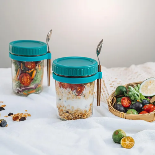 Miniatura 4 de Tarros de avena con tapa y cuchara, recipiente hermético de gran capacidad de 10 onzas con marcas de medición, tarros Mason con tapa para cereales