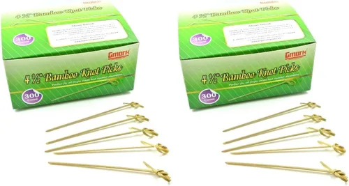 Miniatura 9 de Gmark Púas de cóctel de bambú de 4.5 pulgadas, 300 unidades, brochetas de nudo de bambú, puntas trenzadas con nudo en bucle perfectas para cócteles