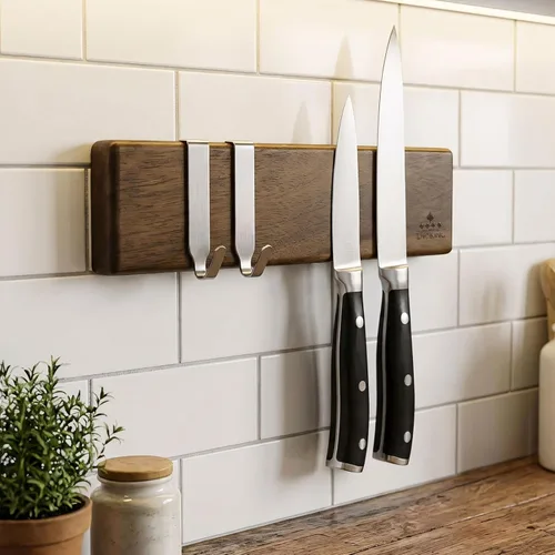 Miniatura 2 de ENOKING Soporte magnético para cuchillos de 10 pulgadas para refrigerador, tira de cuchillos de madera de acacia con exquisita caja de regalo